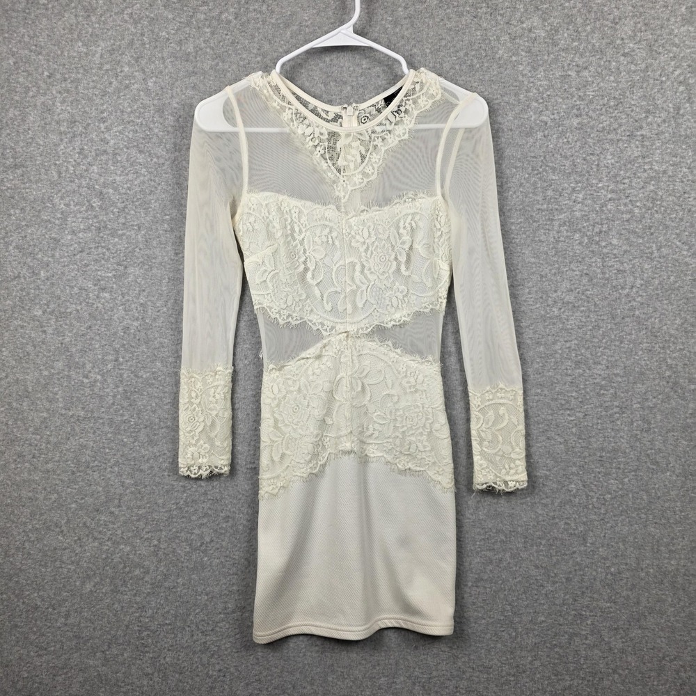 Windsor Dress Womens XS White Lace Sheer Long Sleeve Bodycon Mini Party Cocktail